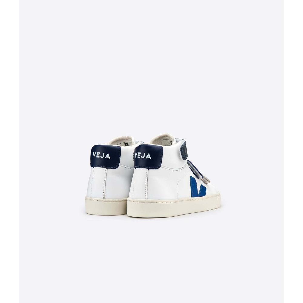 Veja ESPLAR MID LEATHER Kids' High Tops White/Blue | CA 683YXF